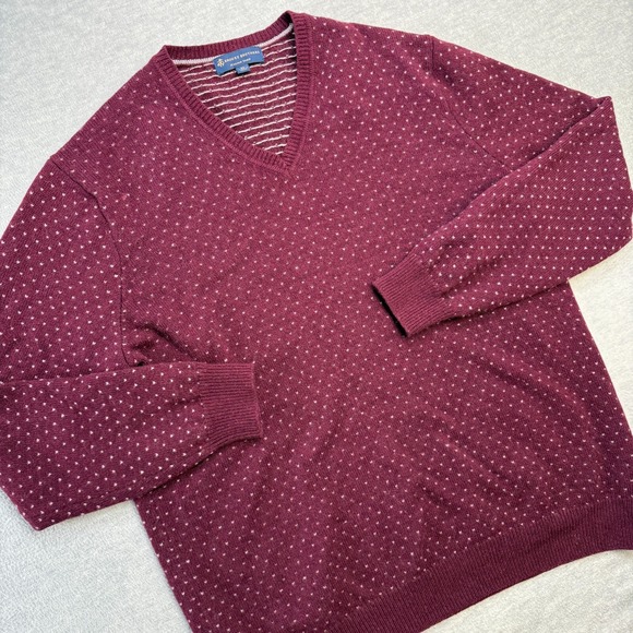 Brooks Brothers Sweater Mens XL Maroon Birdseye Knit V-Neck Merino Wool Pullover - Picture 1 of 8